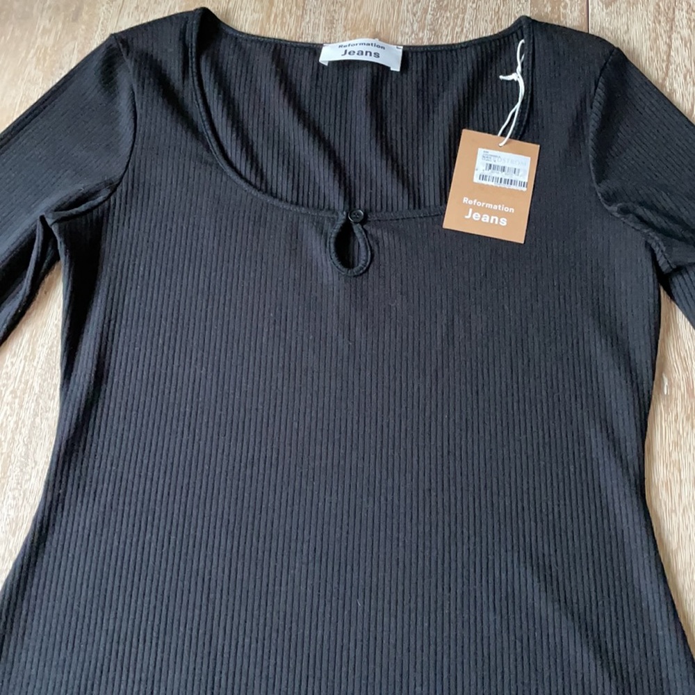 Reformation Black Elias Ribbed Scoop Neck Mini Dress Size L - Picture 9 of 9